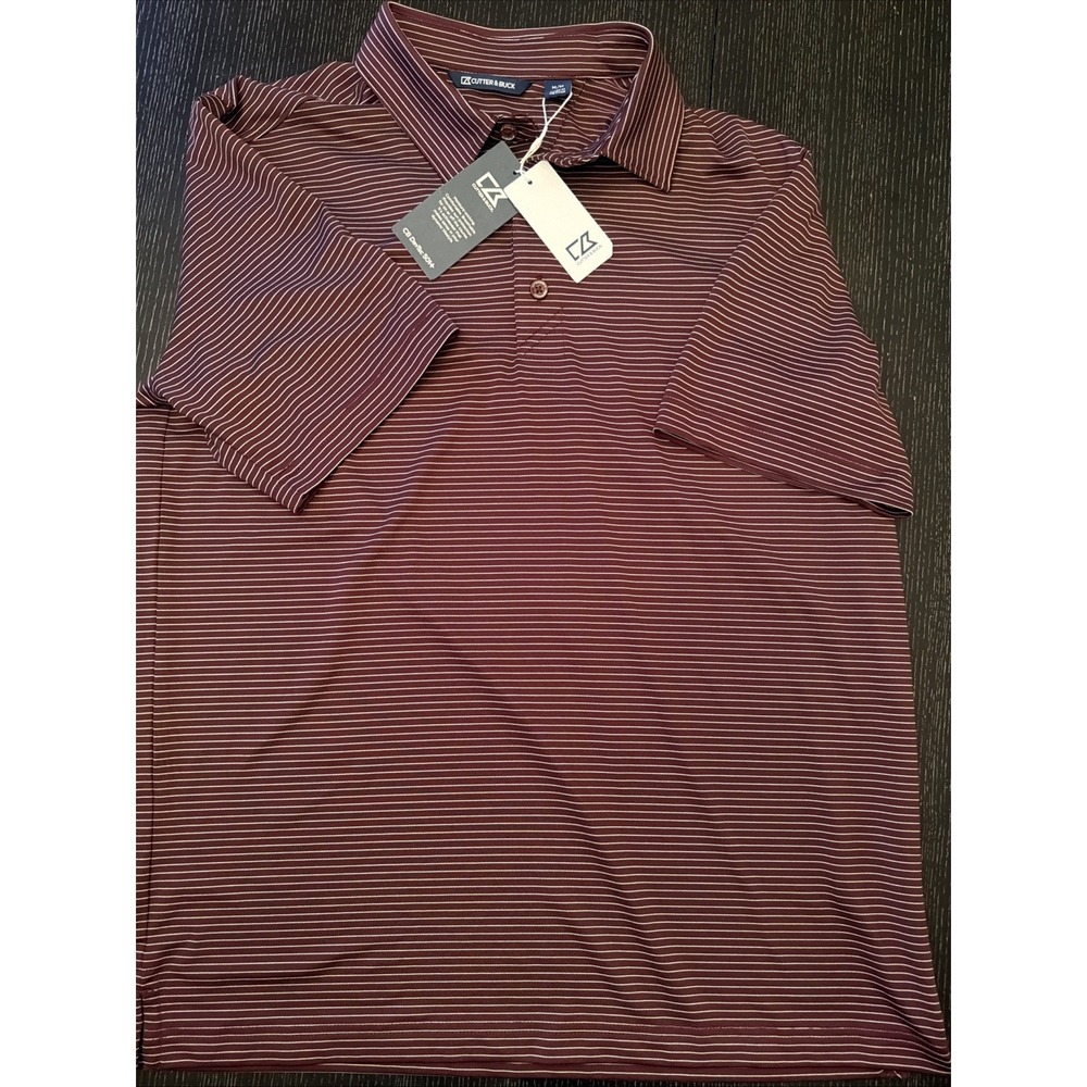 Cutter & Buck DryTec Maroon White Stripe Polo Shirt NWT Mens M (D)